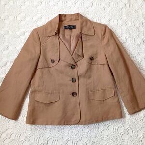 Kasper Linen Blazer Jacket Trench Coat Style Tan Brown Linen Button 12 P Women
